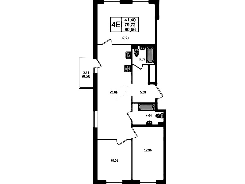 3-комнатная квартира 80.66 м², 15/17 эт., ЖК «Стороны Света 2»